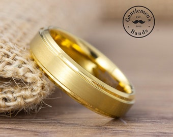 Brushed 6MM Wide Gold Wedding Band Mens, Gold Ring, Womens Gold Ring, Unique Wedding Ring, Guys Promise Ring, Womens thin Gold Ring