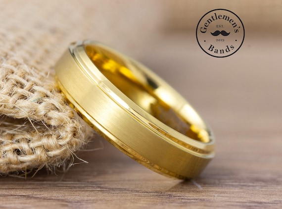 Gold Men's Wedding Ring | Damascus Steel Wedding Band – Modern Gents