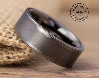 Gunmetal Tungsten Wedding Band, Brushed Gray Ring, Mens Ring, Engagement Ring, Anniversary Gift, Male Promise Ring, 10th Husband anniversary