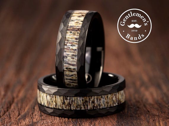 Mens Deer Antler Wedding Band, Mens Deer Antler Ring, Mens Wedding Band, Outdoorsman Gift, Mens Engagement Ring, Husband Anniversary Gift