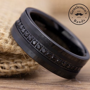 Men's Black with Black CZ Diamonds Wedding Ring, Brushed Wedding Ring, Mens Wedding Band, Mens Engagement Ring, Mens Anniversary Ring