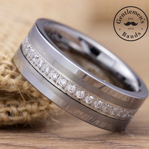 Mens Silver Wedding Band, Mens Cubic Zirconia Wedding Ring, Mens Wedding Ring, Silver Wedding Band, Cubic Zirconia Ring, Mens Silver Ring