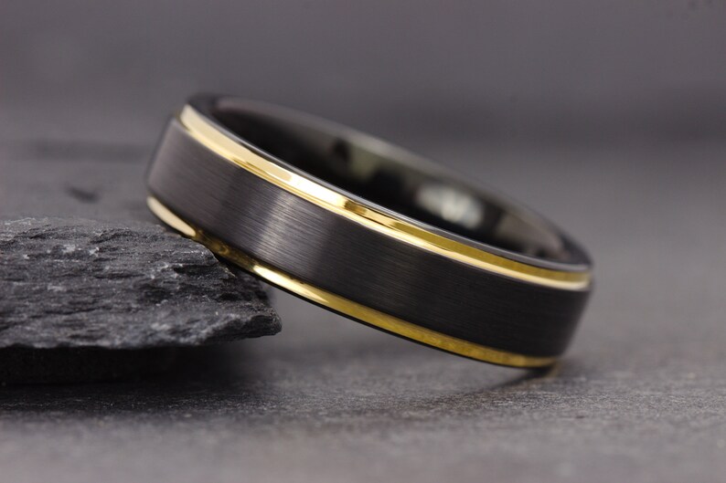 mens-black-gold-brushed-wedding-band-mens-gold-wedding-ring-mens