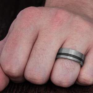 Whisky Barrel Mens Wood Wedding Band Black Tungsten Wood Ring Lined with Whisky Barrel White Oak Mens Wedding Band, Whiskey Wedding Band image 19