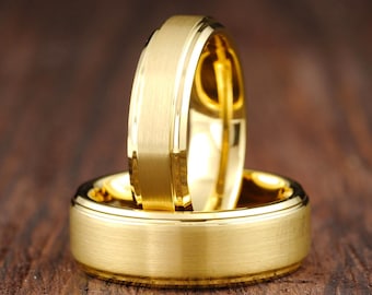 His and Hers Wedding Band Set, Couples Ring Set, Engagement Ring Set, Gold Tungsten Wedding Band, Promise Ring Set, Matching Ring Set