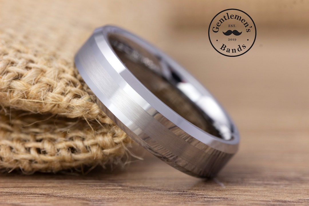 Men's Silver Wedding Ring, Brushed and Polished Wedding Ring, Mens ...