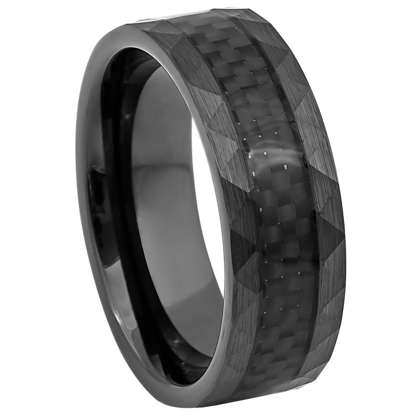 Hammered Gun Metal Wedding Band Mens Gunmetal Tungsten