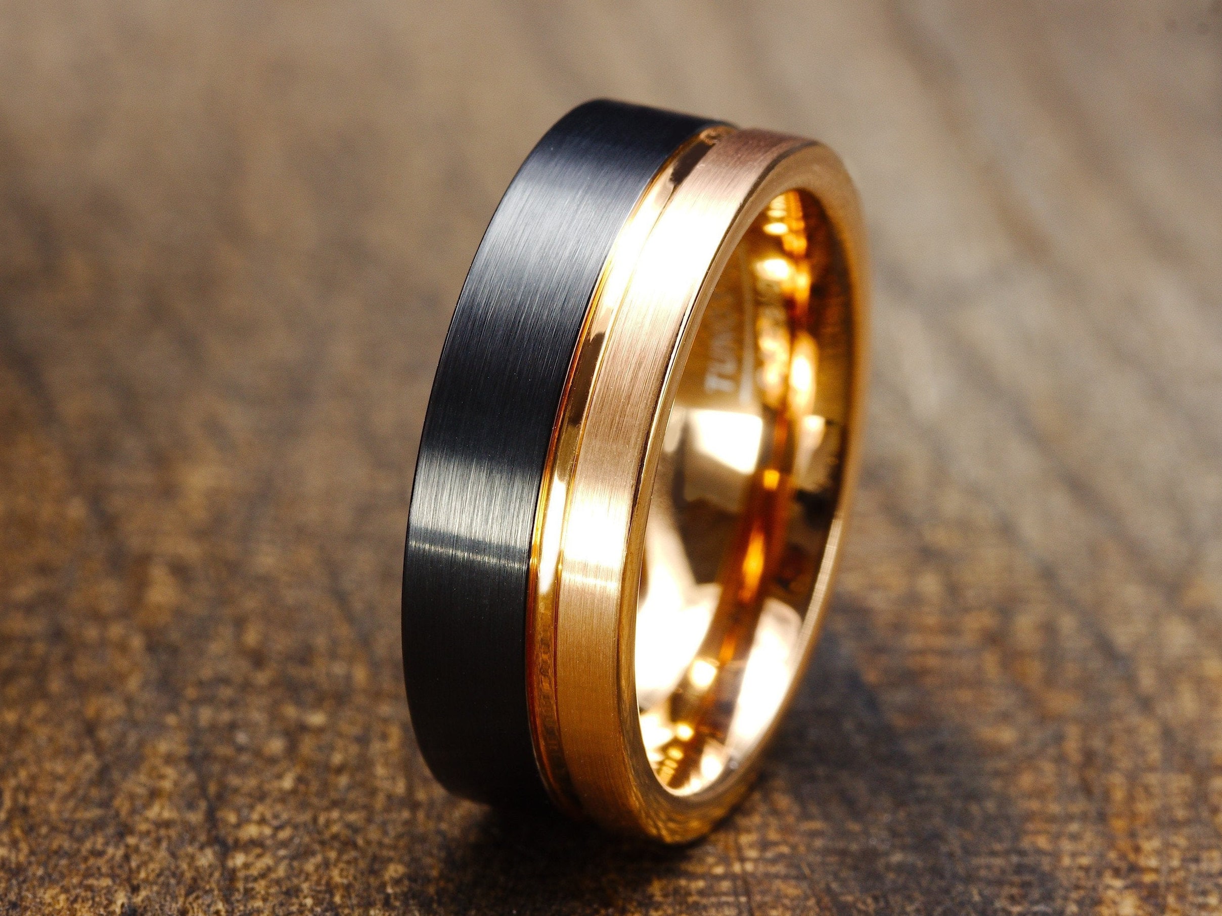 Herren zwei getönte Ehering Herren Wolfram Ehering Rose Gold | Etsy