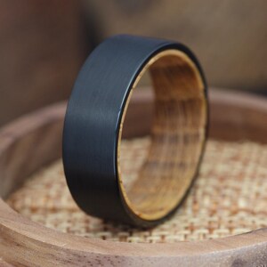 Mens tungsten wedding band with whiskey barrel on Etsy