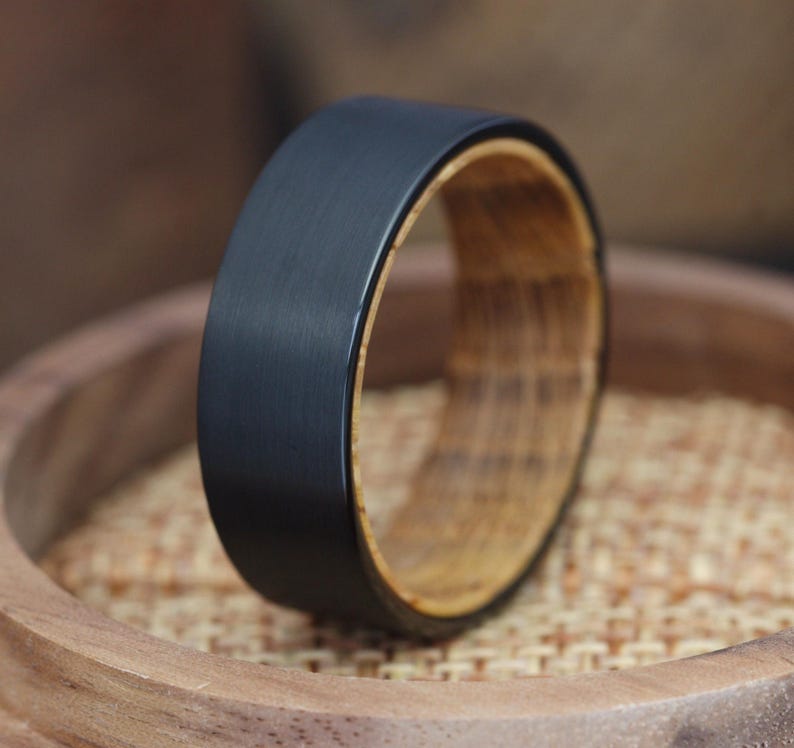 Mens tungsten wedding band with whiskey barrel on Etsy