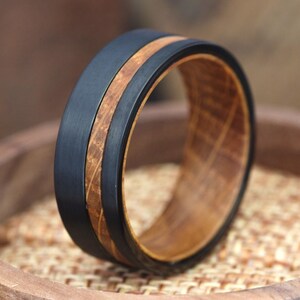 Mens tungsten wedding band with whiskey barrel on Etsy