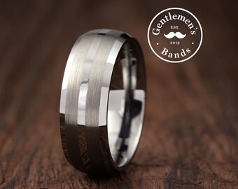 Anello Matrimonio Uomo Nero /Argento Spazzolato In Acciaio Titanio Misure 6 14 Semplice Ed Elegante 535179