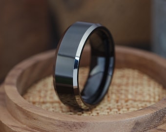 Mens Black Wedding Band, Mens Black Ring, Mens Tungsten Wedding Ring, Black Wedding Band, Anniversary Mens Wedding Band
