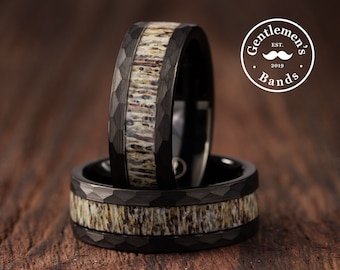 Mens Deer Antler Wedding Band, Mens Deer Antler Ring, Mens Wedding Band, Outdoorsman Gift, Mens Engagement Ring, Husband Anniversary Gift
