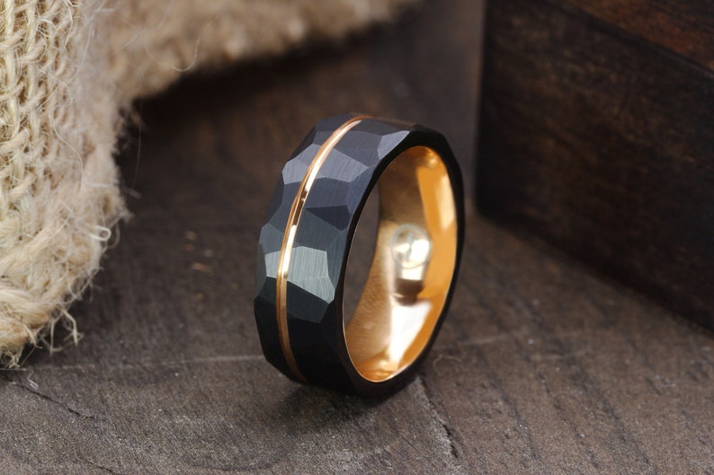 Hammered Black Wedding Ring Hammered Brushed Tungsten Carbide - Etsy