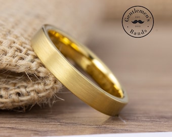 Men's Gold Pipe Cut Wedding Ring, Brushed Wedding Ring, Mens Wedding Band, Mens Engagement Ring, Mens Anniversary Ring, Gold Mens Ring