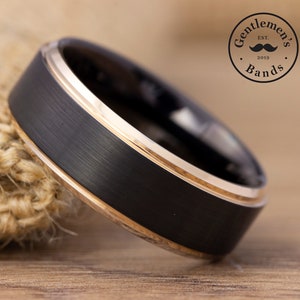 Black Mens Wedding Band, Mens Wedding Band, Mens Tungsten Wedding Band, Mens Black Ring, Black and Rose Gold Wedding Ring, Mens Promise Ring