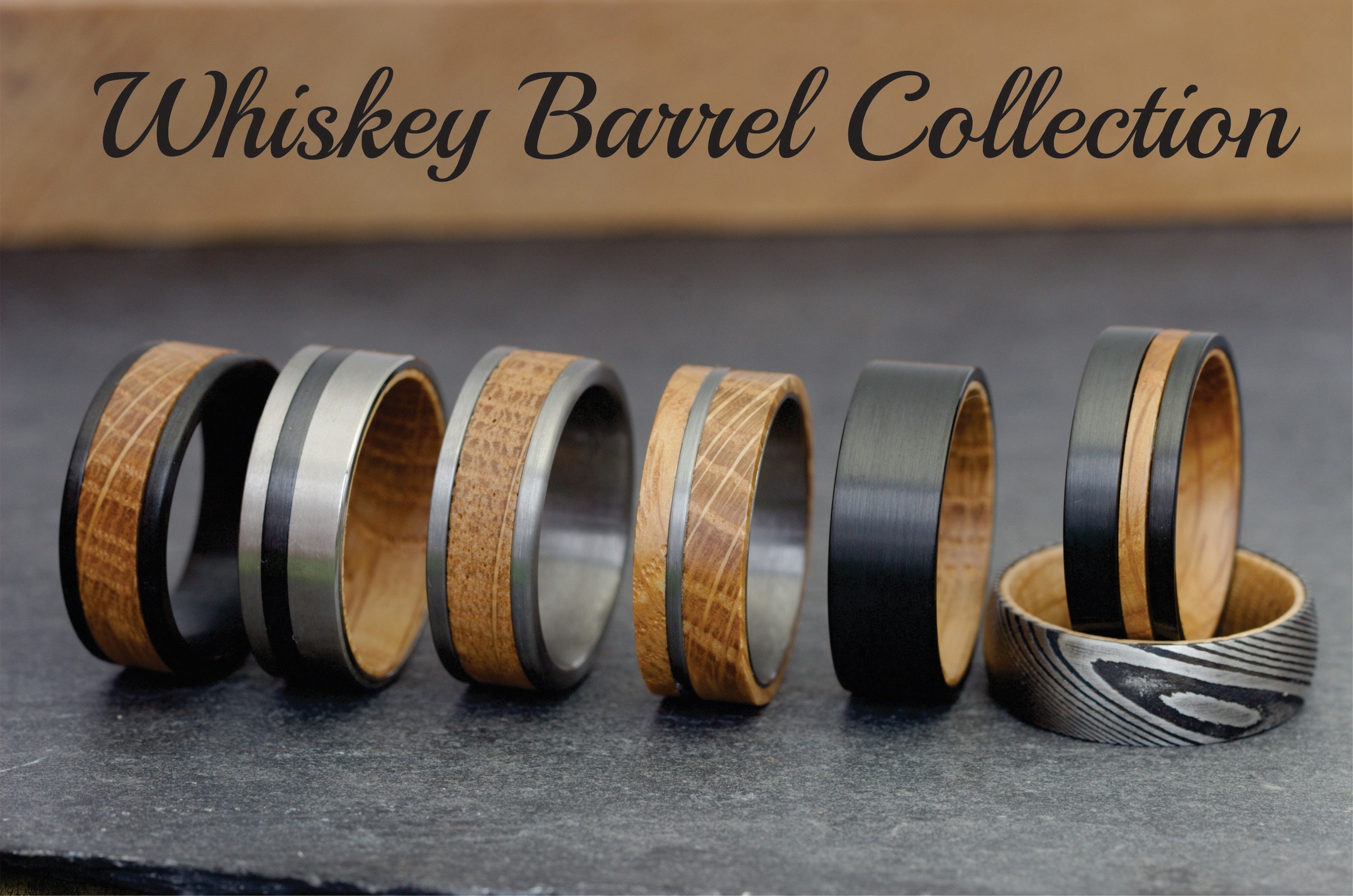 Whisky Barrel Mens Wood Wedding Band Black Tungsten Wood Ring Lined w…