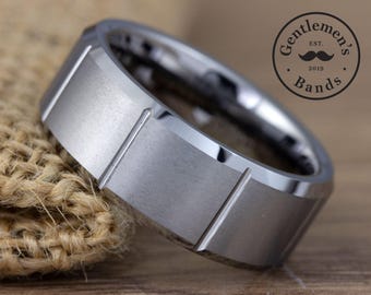 Silver Tungsten Brushed Ring, Silver Men's Wedding Band, Tungsten Carbide Ring, Scratch Resistant Wedding Band, 8mm Anniversary Ring
