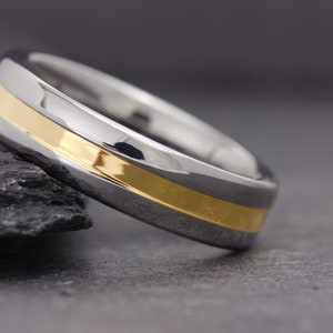 Mens Silver and Gold Polished Wedding Band, Mens Gold Wedding Ring, Mens Polished Ring, Tungsten Carbide Band, Engagement Ring, Silver Ring