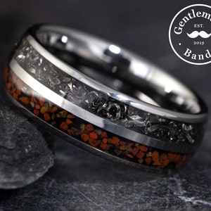 Mens Silver Tungsten Dinosaur Bone Ring, Meteorite Ring, Dinosaur Ring, Mens Wedding Band, Meteorite Wedding Band, Husband Anniversary Gift