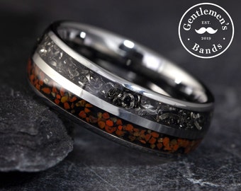 Mens Silver Tungsten Dinosaur Bone Ring, Meteorite Ring, Dinosaur Ring, Mens Wedding Band, Meteorite Wedding Band, Husband Anniversary Gift