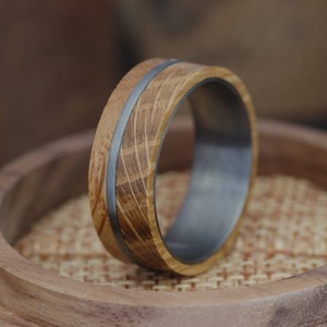 Whiskey Barrel Wedding Ring, Mens Wood Wedding Band, Mens Wedding Band, Mens Promise Ring, Wooden Ring, Husband Anniversary Gift, Engagement image 3