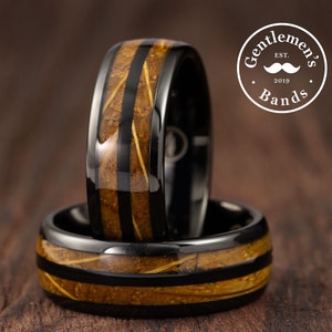Mens Black Whiskey Wedding Band, Whiskey Wood Ring, Tungsten Wedding Band, Guys Promise Ring, Male Engagement Ring, Mens Anniversary Ring