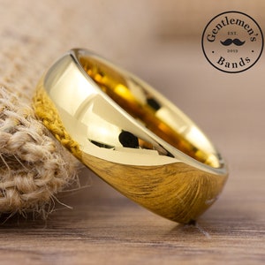 Mens Gold Polished Wedding Band, Mens Gold Wedding Ring, Mens Polished Ring, Tungsten Carbide Band, Engagement Ring, Anniversary Ring