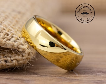 Mens Gold Polished Wedding Band, Mens Gold Wedding Ring, Mens Polished Ring, Tungsten Carbide Band, Engagement Ring, Anniversary Ring