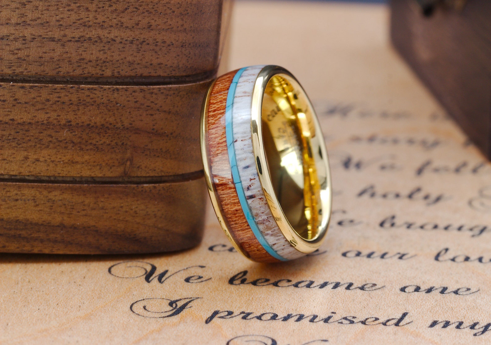 Mens Antler Wedding Band Deer Antler Ring Turquoise Ring Etsy