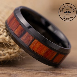 Mens Black Mahogany Wood Wedding Band, Mens Black Wedding Ring, Mens Wood Ring, Tungsten Carbide Band, Engagement Ring, Anniversary Ring