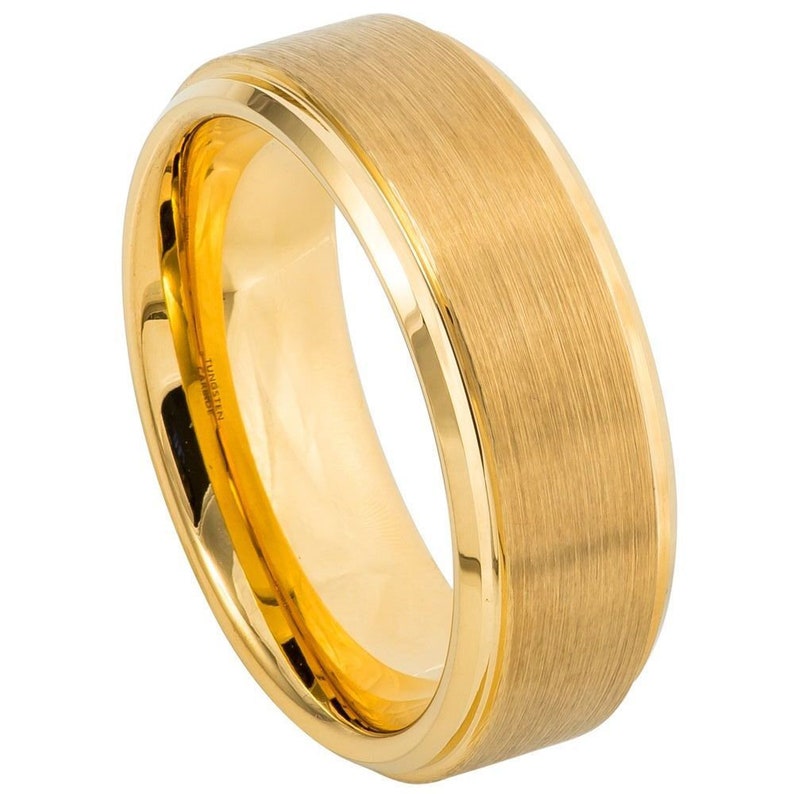 Men's Gold Wedding Ring, Brushed Wedding Ring, Mens Polished Edge Wedding Band, Mens Engagement Ring, Mens Anniversary Ring, Gold Ring image 2
