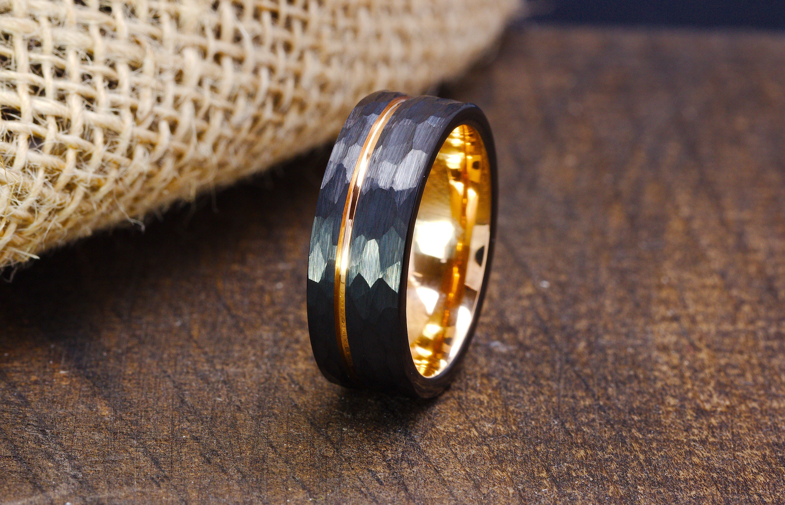 Black Hammered wedding Ring Hammered Brushed Tungsten Carbide | Etsy