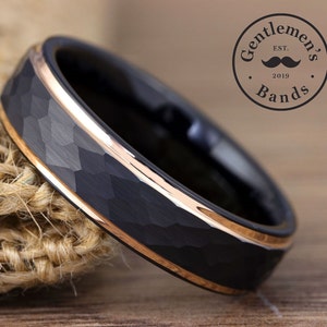 Hammered Ring, Mens Hammered Wedding Band, Tungsten Ring, Promise Ring, Engagement Ring, Husband Anniversary Gift, Mens Black Ring