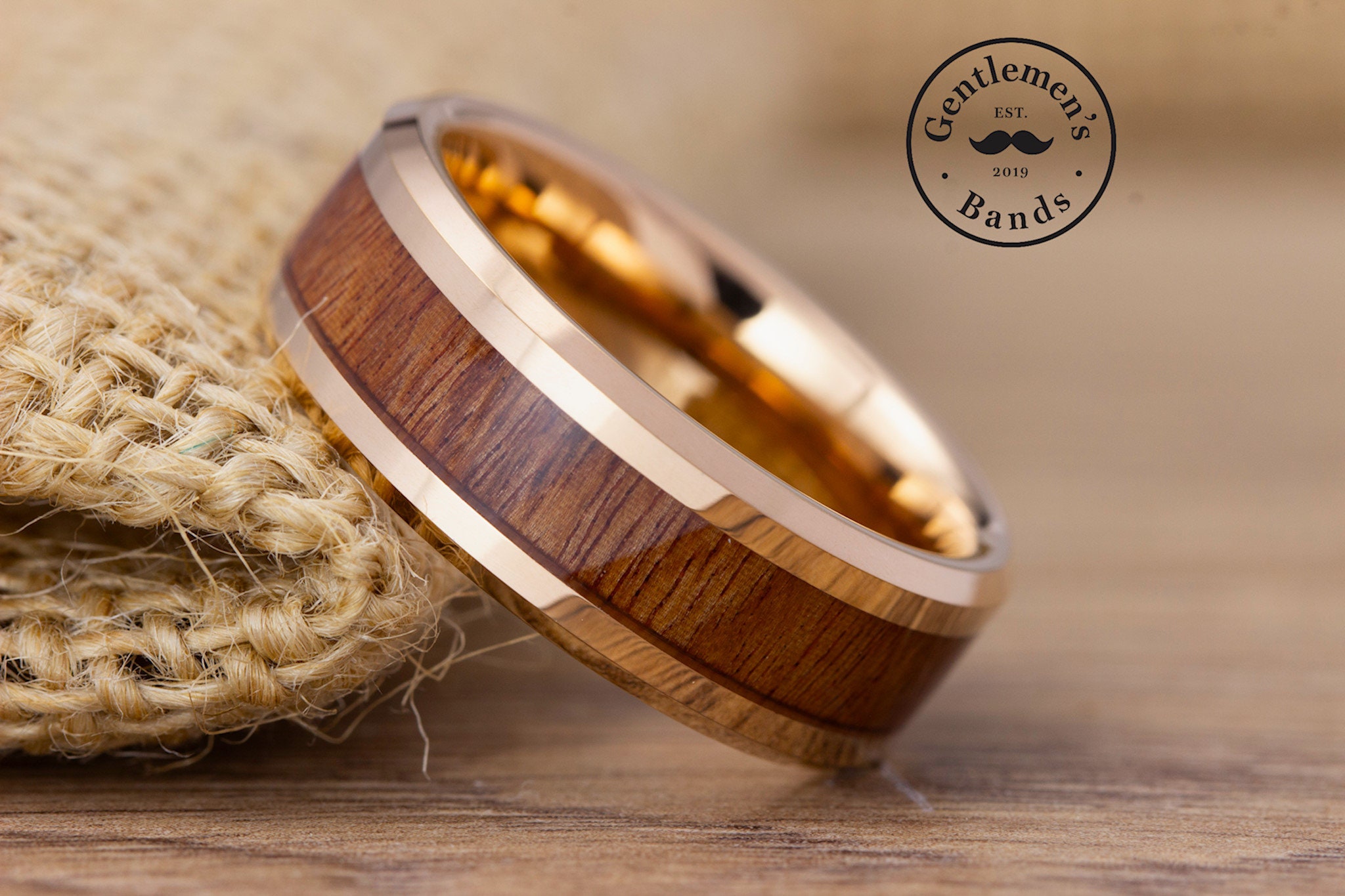 Rose Gold and Bethlehem Olive Wooden Ring — Wedgewood Rings