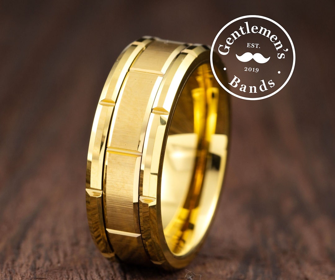 Gold Tungsten Wedding Band, Mens Gold Wedding Ring, Husband Anniversary