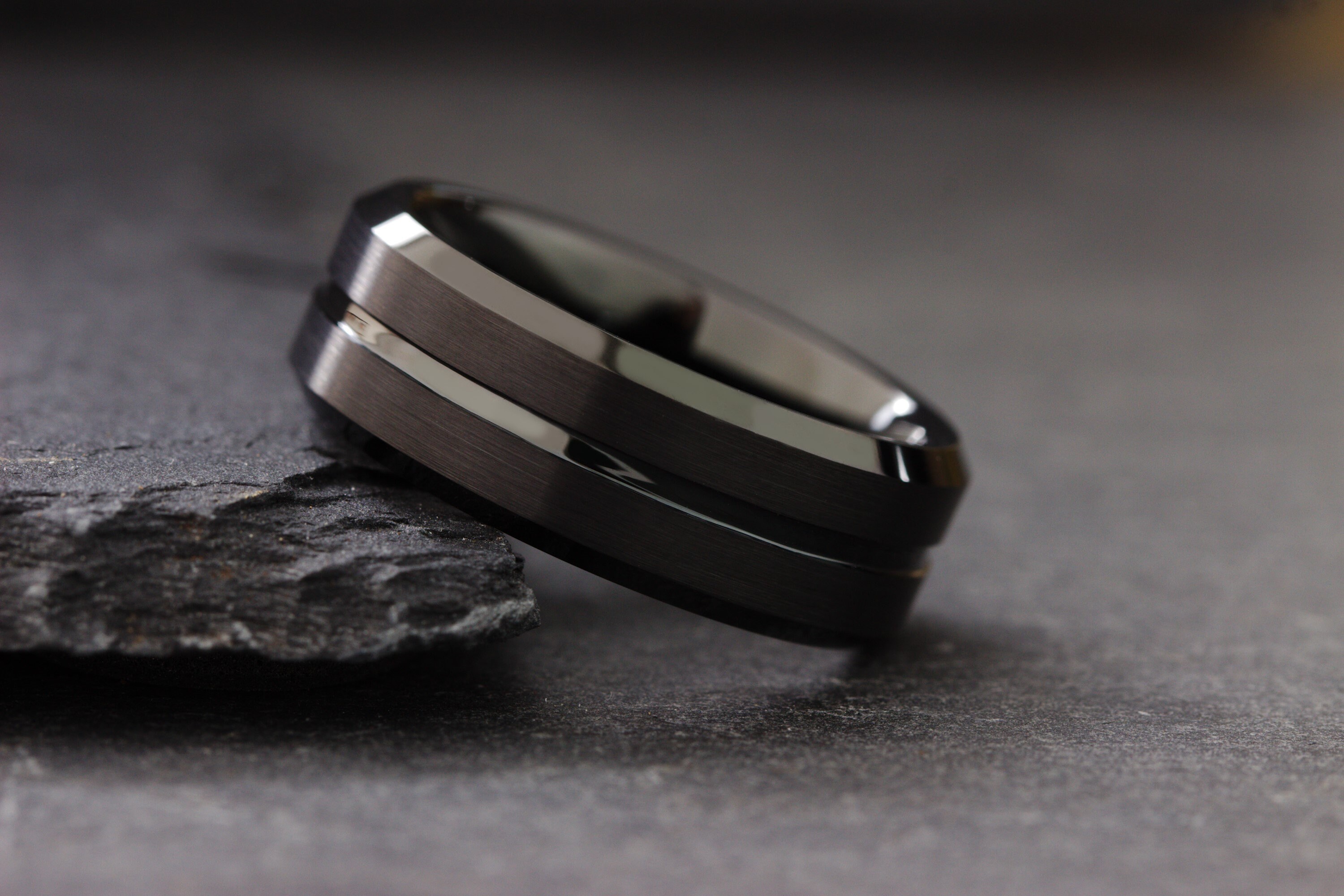 Black Modern Men Wedding Band Classic Brushed Black Wedding Etsy