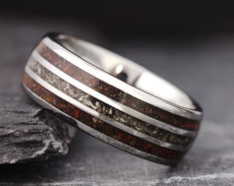 Anello con osso di dinosauro, anello con meteorite, anello con dinosauro, fede nuziale da uomo, anello con promessa da uomo, fede nuziale con meteorite, fede nuziale unica da uomo