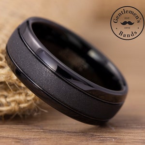 Geborsteld zwarte trouwring, zwarte herenring, zwarte herenring, zwarte trouwring, jubileumring, beloftering, verlovingsring, modern