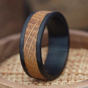 Mens tungsten wedding band with whiskey barrel on Etsy