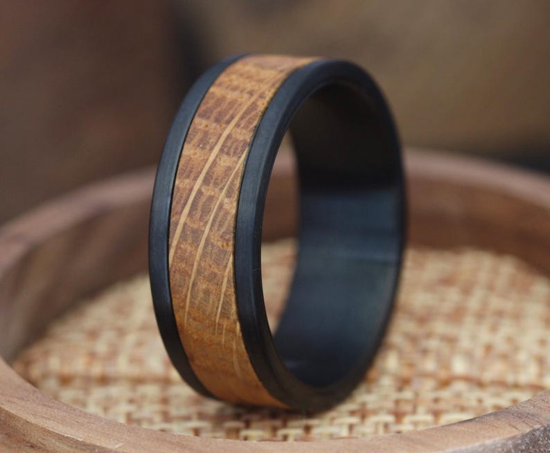 Mens tungsten wedding band with whiskey barrel on Etsy
