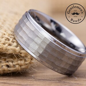 Mens Silver Hammered Wedding Band, Mens Silver Wedding Ring, Mens Hammered Ring, Tungsten Carbide Band, Engagement Ring, Anniversary Ring