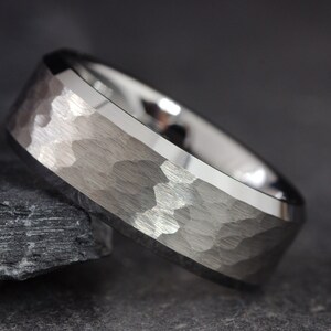 Mens Silver Wedding Ring, Hammered Silver Ring, Mens Wedding Band, Mens Engagement Ring, Husband Anniversary Ring, Mens Silver Tungsten Ring