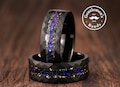 Hammered Meteorite Ring, Men Black wedding Band, Blue Galaxy Opal Ring, Mens Wedding Band, Meteorite Wedding Band, Husband Birthday Gift