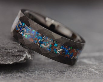 Anello con osso di dinosauro, anello con meteorite, anello con dinosauro, fede nuziale da uomo, anello con promessa da uomo, fede nuziale con meteorite, fede nuziale unica da uomo