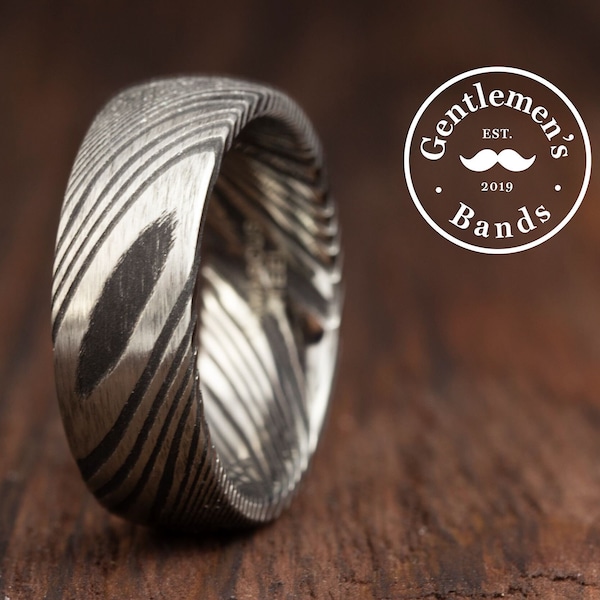 Damascus Wedding Band, Mens Wedding Ring, Damascus Steel Wedding Ring, Husband Anniversary Gift, Mens Engagement Ring, Birthday Gift For Him