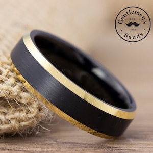 Schwarz gebürstet Ehering, Gold Wolfram Herrenring, Wolfram Goldring, Herrenring, Jubiläumsring, Verlobungsring, Männerring