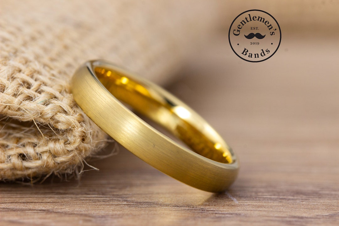 Men's Gold Wedding Ring, Brushed Wedding Ring, Mens Wedding Band, Mens