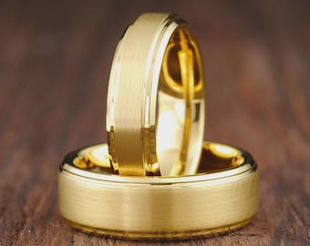 Mens Gold Wedding Band, Gold Wedding Ring, Mens Wedding Band, Mens Gold Ring, Unique Wedding Ring, Mens Tungsten Wedding Ring